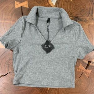 Grey Cropped Cotton Zaful shirt